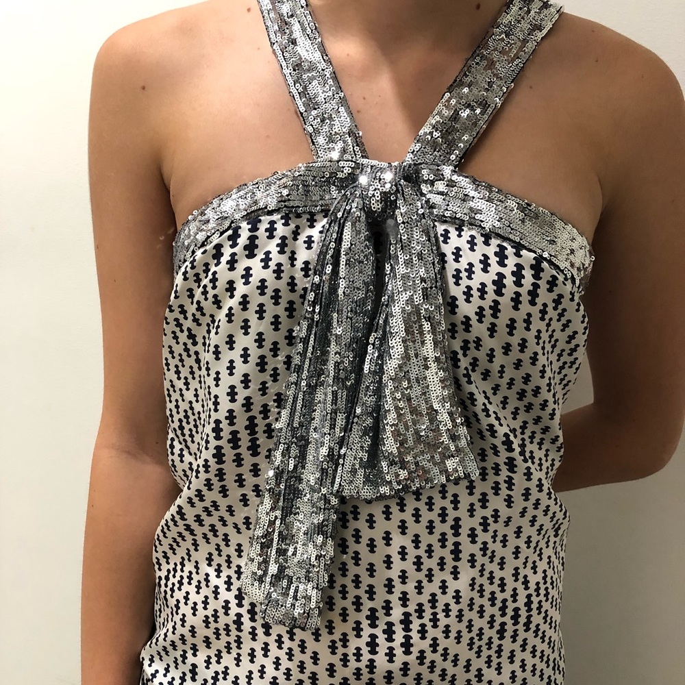 Tory Burch silk sleeveless blouse with sequin now